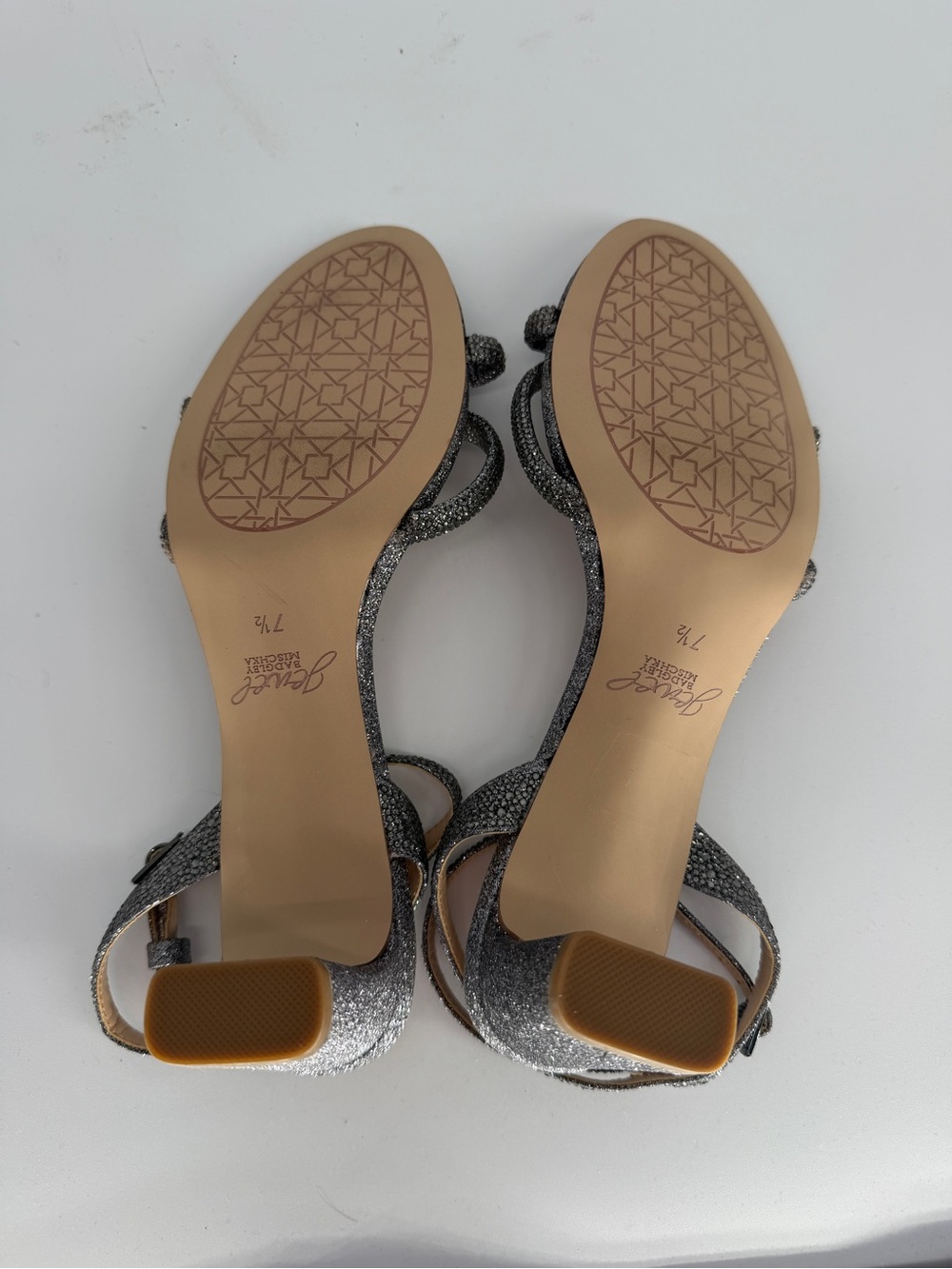 Jewel Badgley Mischka Gavi Low Block Heel Pewter Sandal Women's - 7.5 - Picture 11 of 12
